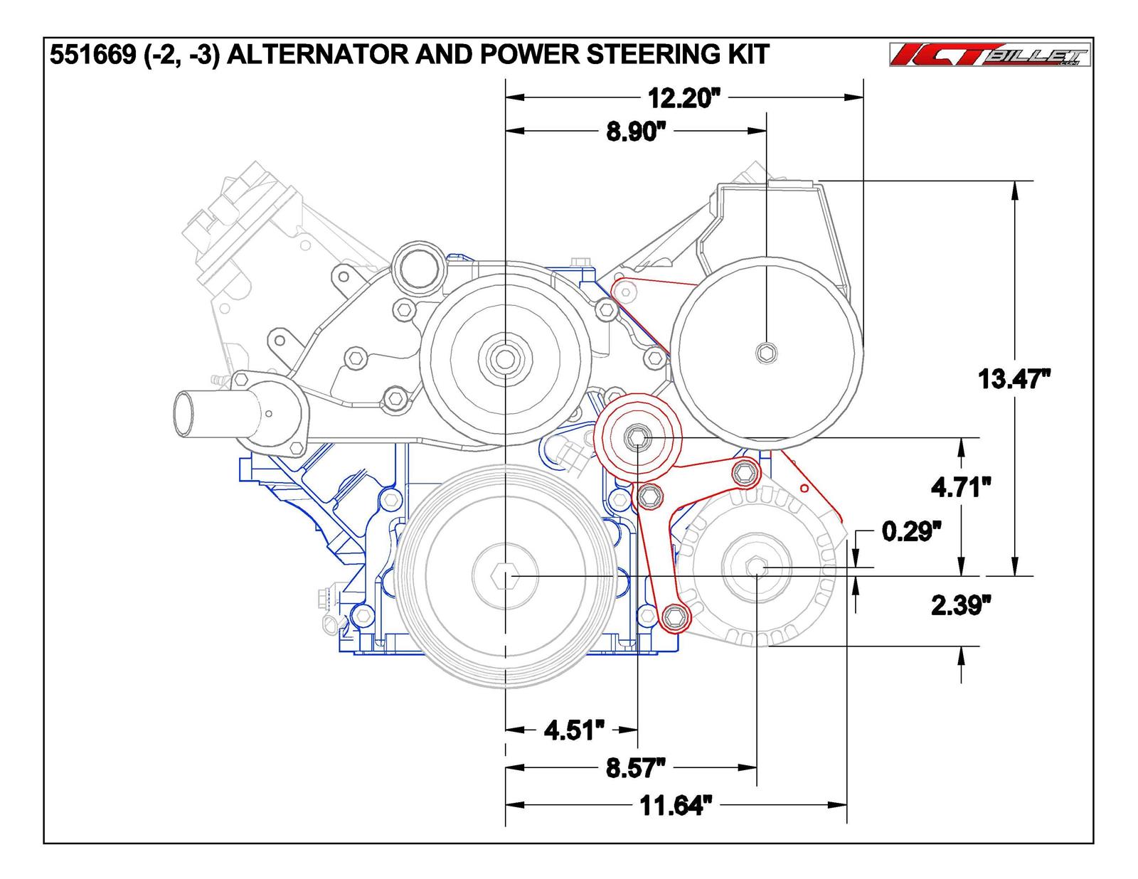 ICT Billet Alternator/Power Steering Bracket Kits 551669-2 for sale